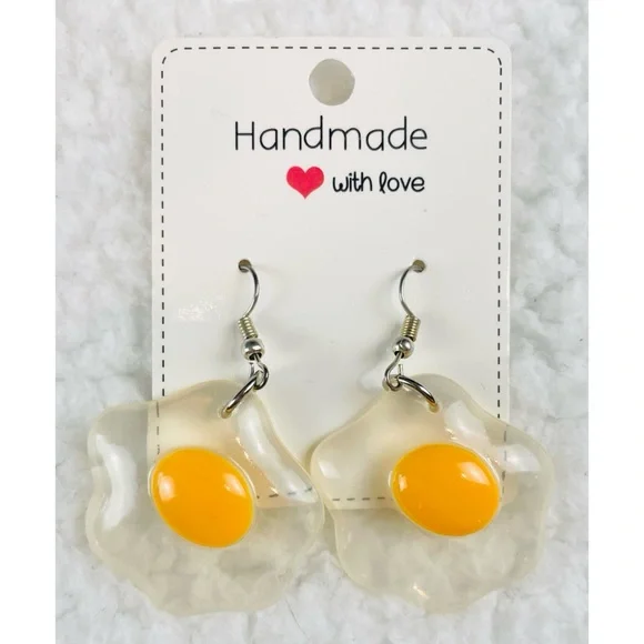 (NWOT) Handmade Fried Egg Dangle Earrings - Picture 2 of 8